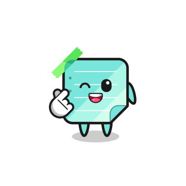 blue sticky notes character doing Korean finger heart , cute design