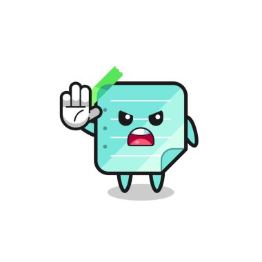 blue sticky notes character doing stop gesture , cute design