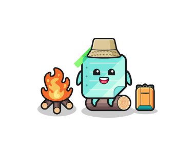 camping illustration of the blue sticky notes cartoon , cute design