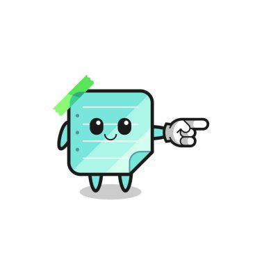 blue sticky notes mascot with pointing right gesture , cute design