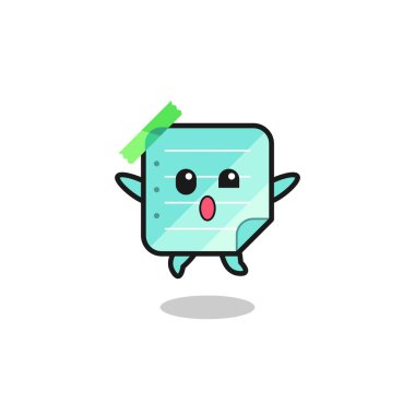 blue sticky notes character is jumping gesture , cute design