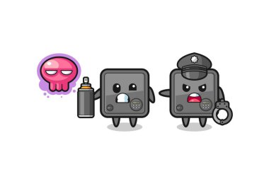 safe box cartoon doing vandalism and caught by the police , cute design