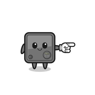 safe box mascot with pointing right gesture , cute design