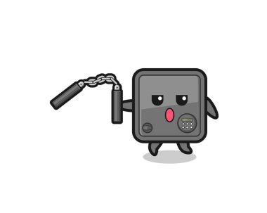 cartoon of safe box using nunchaku , cute design