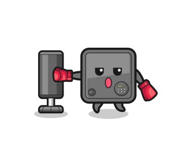 safe box boxer cartoon doing training with punching bag , cute design