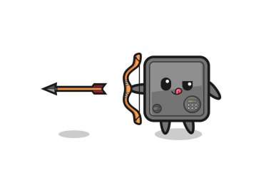 illustration of safe box character doing archery , cute design