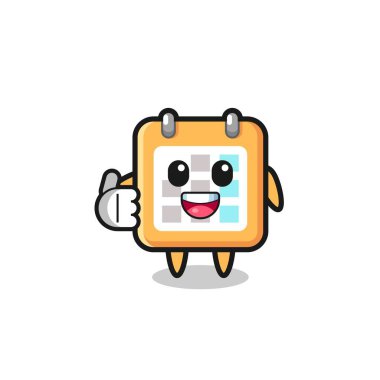 calendar mascot doing thumbs up gesture , cute design