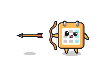 illustration of calendar character doing archery , cute design