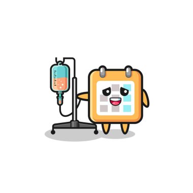 cute calendar character standing with infusion pole , cute design