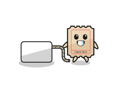 ticket cartoon is pulling a banner , cute design