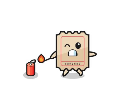 ticket mascot illustration playing firecracker , cute design