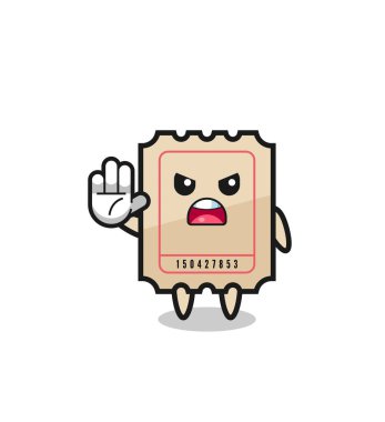 ticket character doing stop gesture , cute design