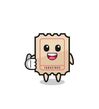ticket mascot doing thumbs up gesture , cute design