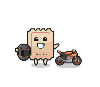 cute ticket cartoon as a motorcycle racer , cute design