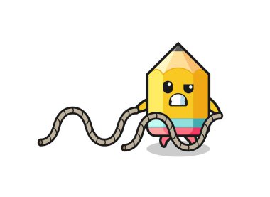 illustration of pencil doing battle rope workout , cute design