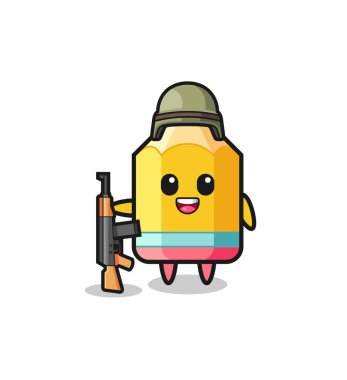 cute pencil mascot as a soldier , cute design