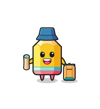 pencil mascot character as hiker , cute design