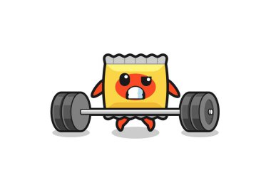 cartoon of snack lifting a barbell , cute design