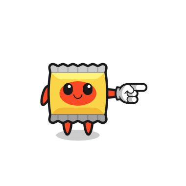 snack mascot with pointing right gesture , cute design