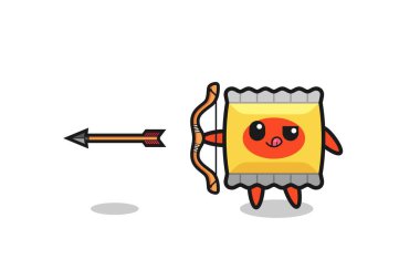 illustration of snack character doing archery , cute design