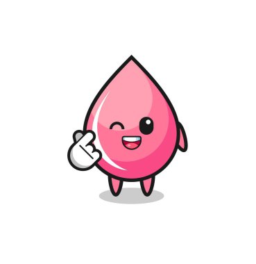 strawberry juice drop character doing Korean finger heart , cute design