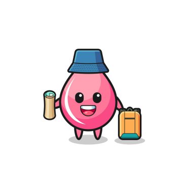 strawberry juice drop mascot character as hiker , cute design