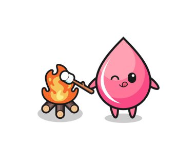 strawberry juice drop character is burning marshmallow , cute design