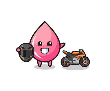 cute strawberry juice drop cartoon as a motorcycle racer , cute design