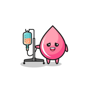 cute strawberry juice drop character standing with infusion pole , cute design