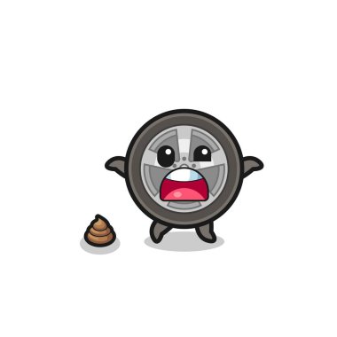 car wheel earth surprised to meet poop , cute design