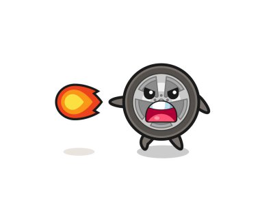 cute car wheel mascot is shooting fire power , cute design