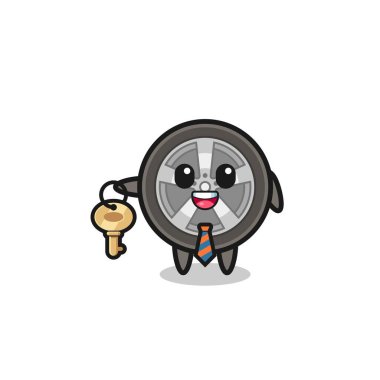 cute car wheel as a real estate agent mascot , cute design