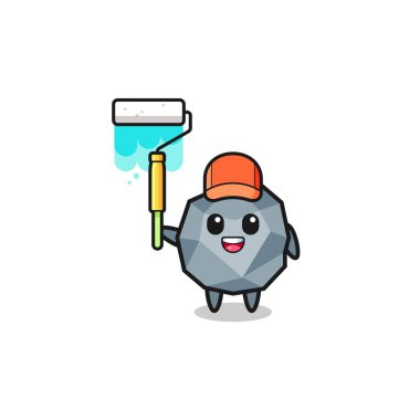 the stone painter mascot with a paint roller , cute design
