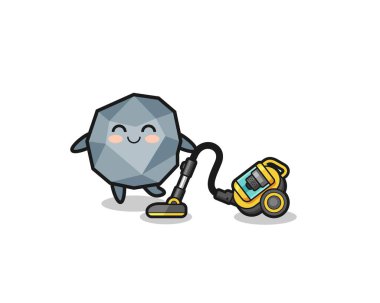 cute stone holding vacuum cleaner illustration , cute design