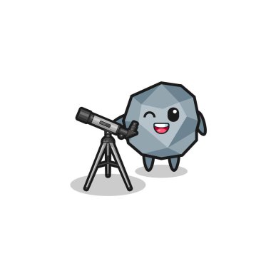 stone astronomer mascot with a modern telescope , cute design