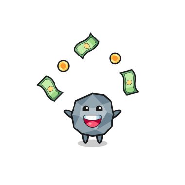 illustration of the stone catching money falling from the sky , cute design