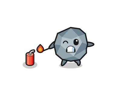 stone mascot illustration playing firecracker , cute design