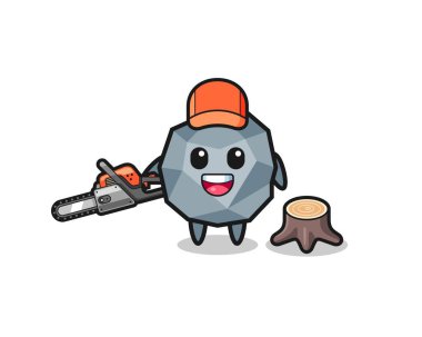 stone lumberjack character holding a chainsaw , cute design