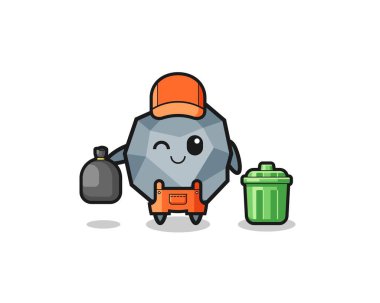 the mascot of cute stone as garbage collector , cute design