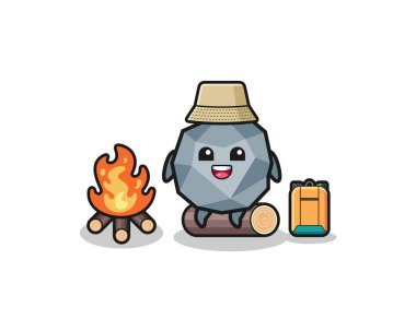camping illustration of the stone cartoon , cute design