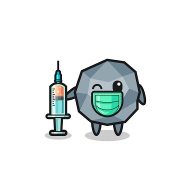 stone mascot as vaccinator , cute design