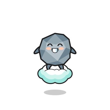 cute stone illustration riding a floating cloud , cute design