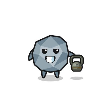 stone mascot lifting kettlebell in the gym , cute design