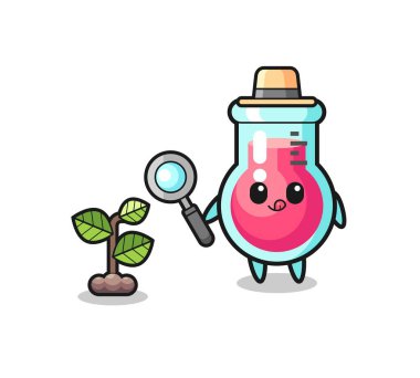 cute laboratory beaker herbalist researching a plants , cute design