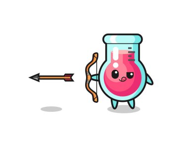 illustration of laboratory beaker character doing archery , cute design