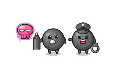 cannon ball cartoon doing vandalism and caught by the police , cute design