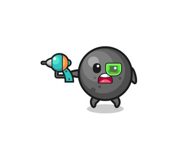 cute cannon ball holding a future gun , cute design