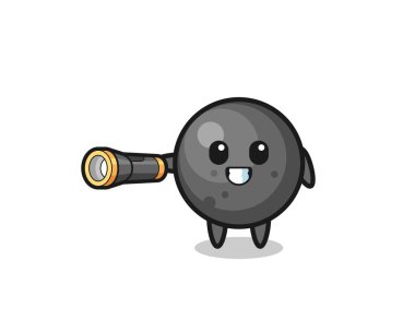cannon ball mascot holding flashlight , cute design