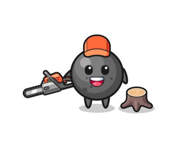 cannon ball lumberjack character holding a chainsaw , cute design