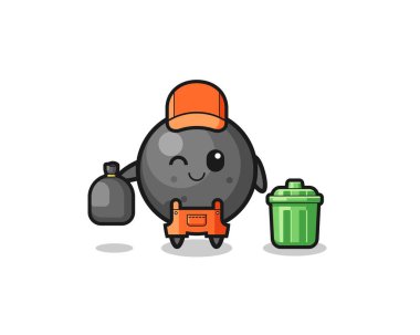 the mascot of cute cannon ball as garbage collector , cute design